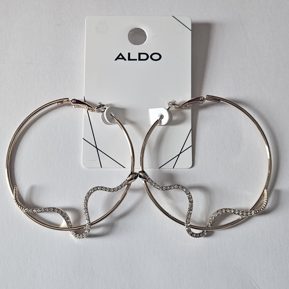 Aldo Gold Hoop Earrings with Sparkling Accents NWT
